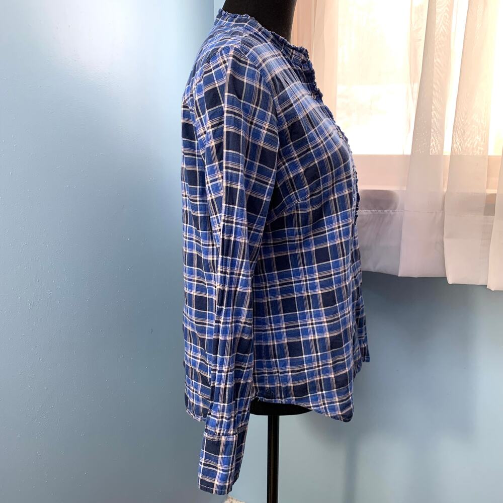 J. Crew Ocean Blue Plaid Ruffle Popover Shirt Size 8 - Picture 5 of 7